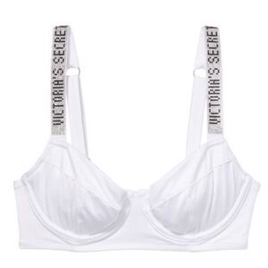 New! Victoria’s Secret wicked shine logo strap bikini top white 4638